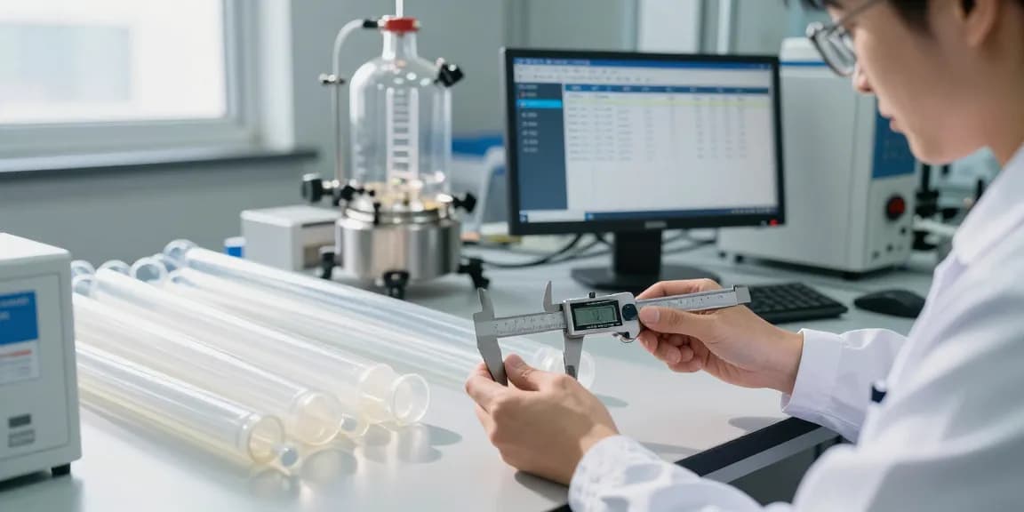 FEP slangen in een industriële labomgeving met technicus en meetinstrumenten.