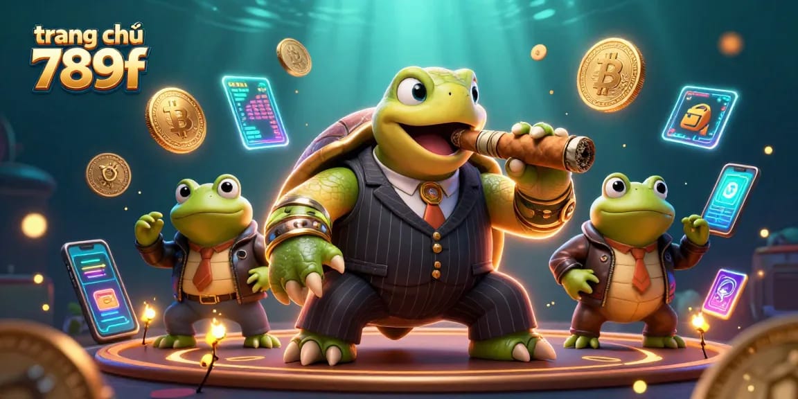 Experience the lively scene of trang chủ 789f with a stylish turtle and froggy companions as they showcase thrilling gambling elements.