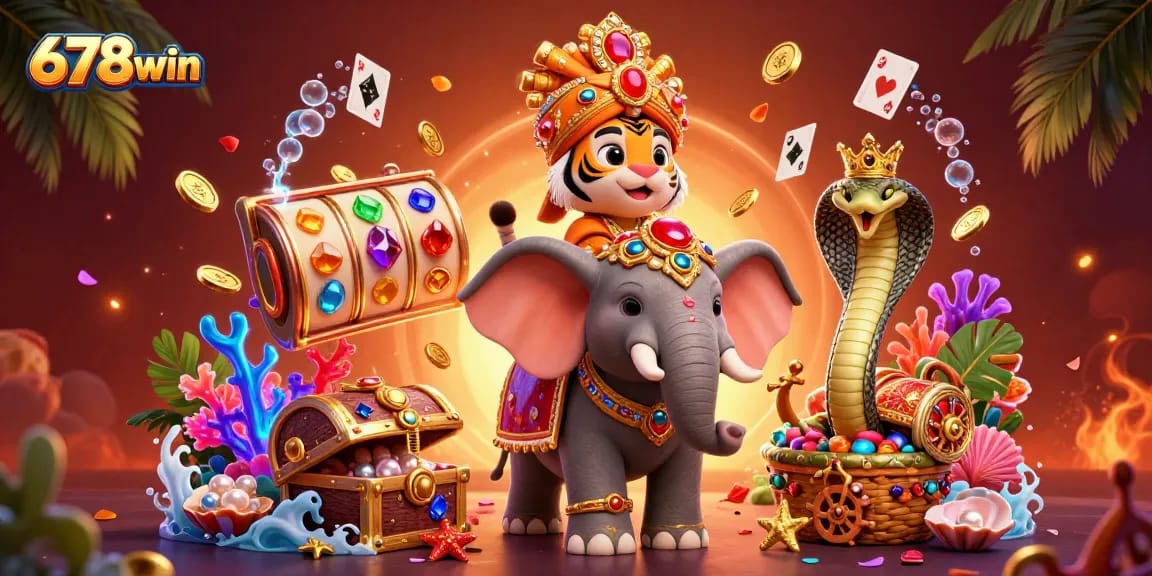 Spin the reels at 678win with a vibrant casino scene featuring a rich 3D illustration.