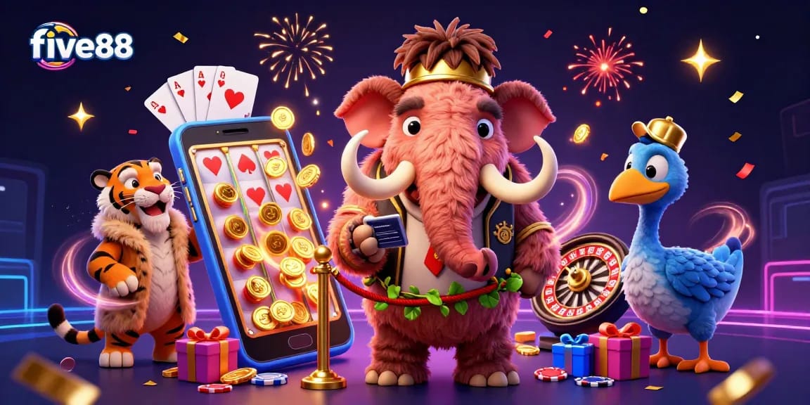 Experience five88 excitement with a cartoon bouncer checking IDs as VIPs enter the vibrant casino scene.