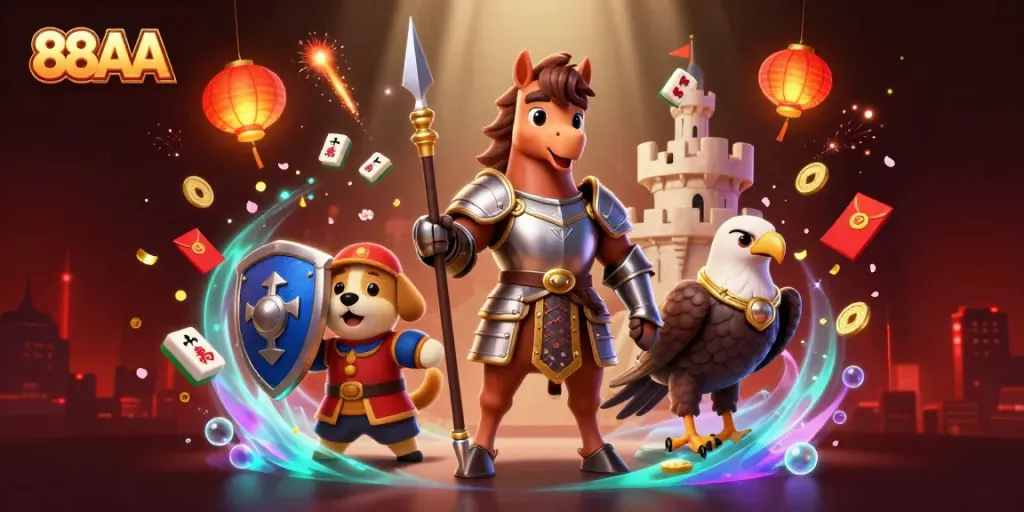 Experience the exciting world of 88AA with vibrant games in an enchanting 3D illustration.