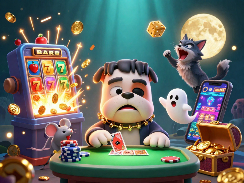 Observe ON68's thrilling casino scene with vibrant characters in an illuminated gambling setting.