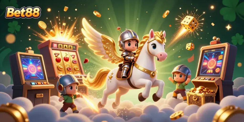 Experience thrilling wins at Bet88 with a vibrant casino scene featuring fantasy characters.