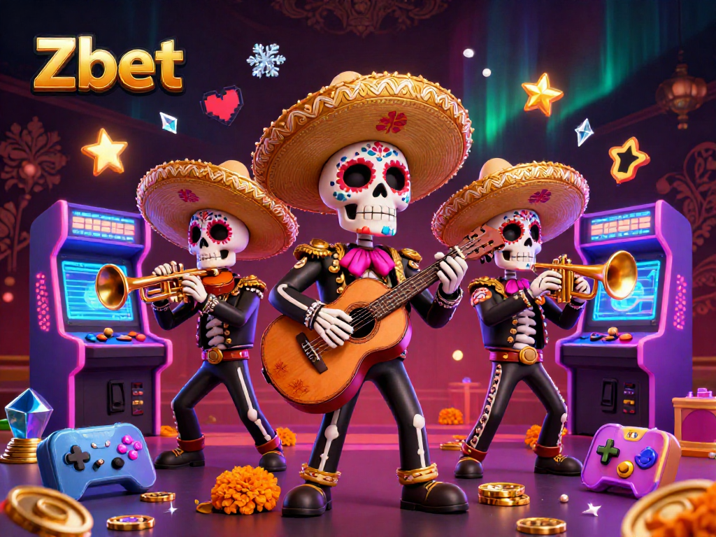 Zbet offers a vibrant casino experience with mariachi musicians and arcade elements creating an exciting gaming atmosphere.