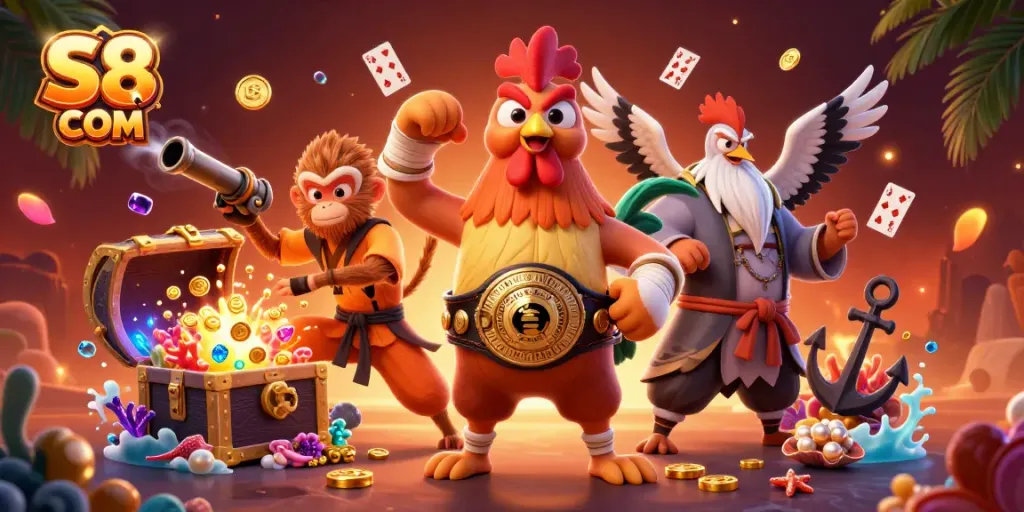 Experience thrilling gaming excitement at S8 COM with iconic characters in vibrant casino action.