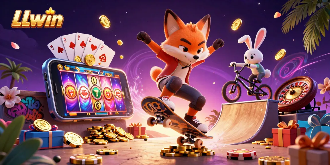 LLwin represents dynamic online gaming with a fox and rabbit illustrating casino excitement and engagement.
