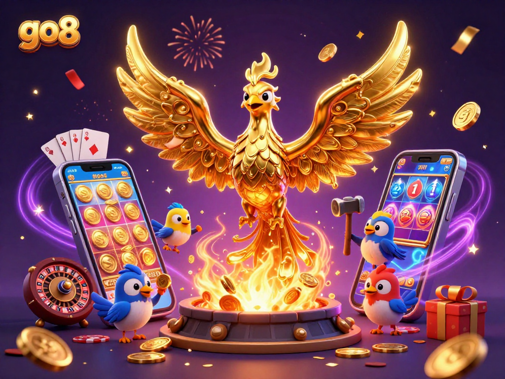 Experience top gaming action with go8's golden phoenix and dynamic casino elements.