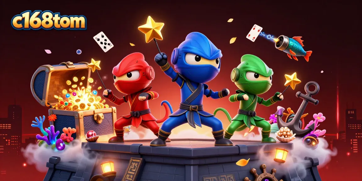 Engage with thrilling action in c168tom's vibrant 3D casino scene featuring chameleons and dynamic game elements.
