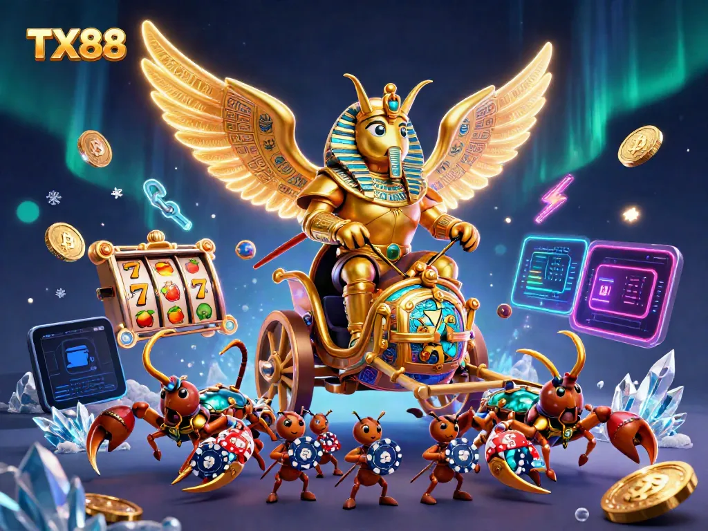 Experience the excitement of TX88 with vibrant slot visuals and dynamic characters in a digital casino adventure.