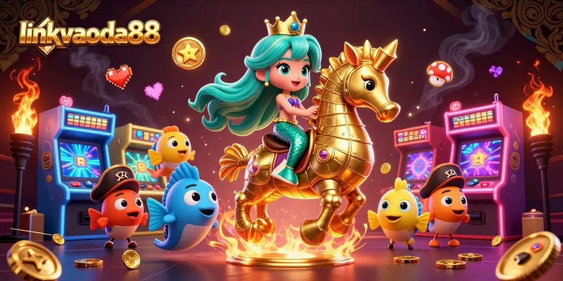 Experience the thrilling world of linkvaoda88 with a colorful 3D casino adventure illustration.