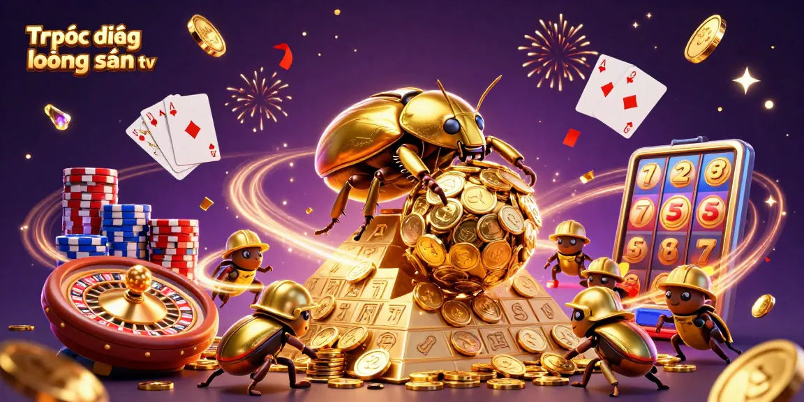 Experience Trực tiếp bóng đá lương sơn tv with a vibrant scene featuring a golden dung beetle and casino symbols.