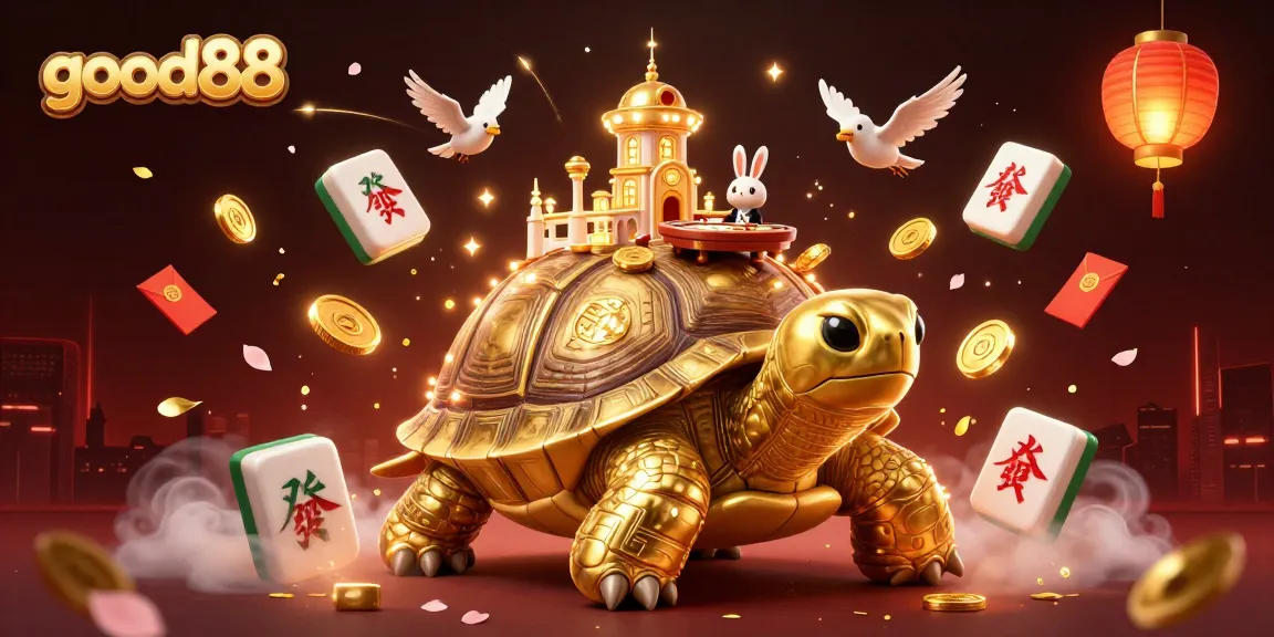 Experience thrilling gameplay at good88 with a vibrant casino scene featuring a golden tortoise and interactive elements.