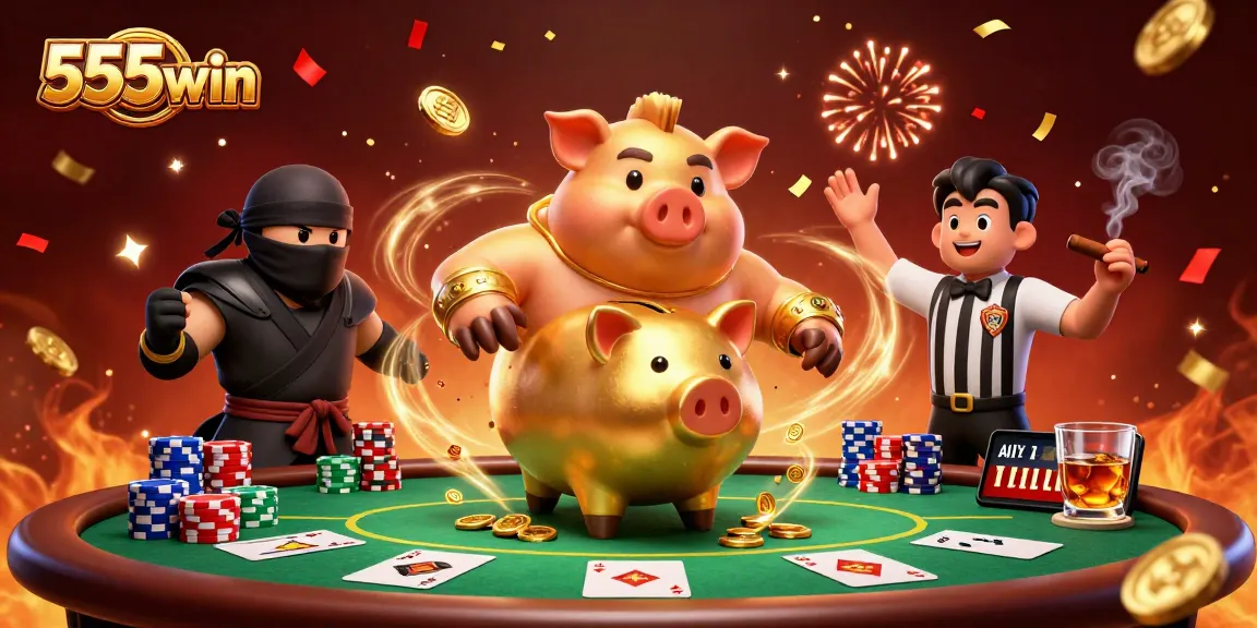 Play and win exciting prizes at 555win's vibrant casino games, featuring thrilling characters and poker elements.
