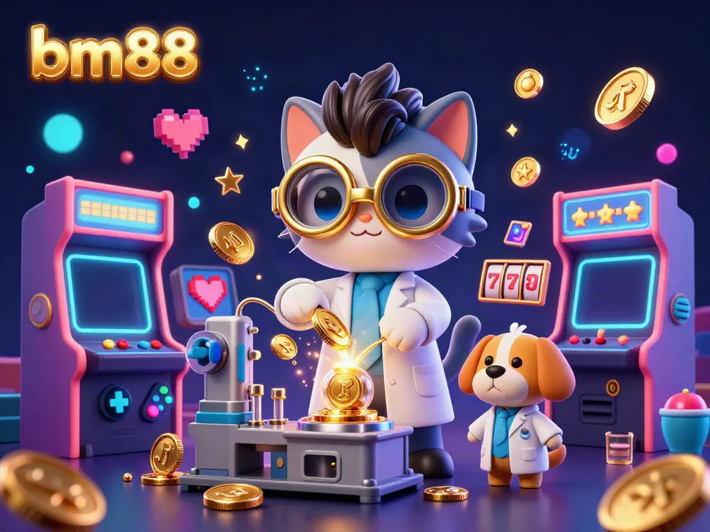 Experience the vibrant world of bm88 with a lively cartoon scene of casino magic and fun.