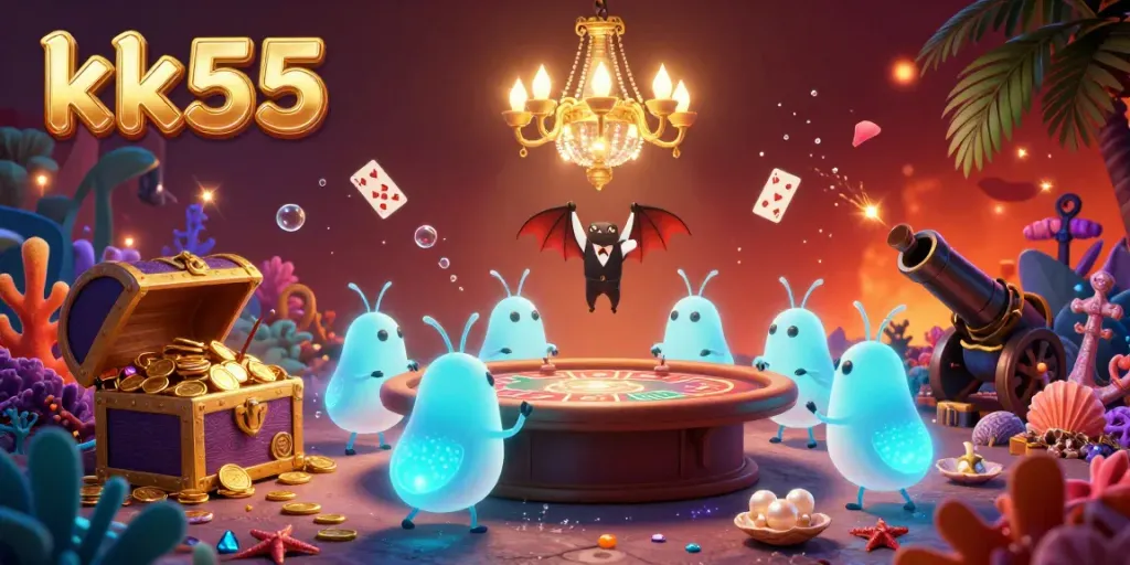Engage in thrilling casino fun with the kk55 glowworm-themed underwater casino scene!
