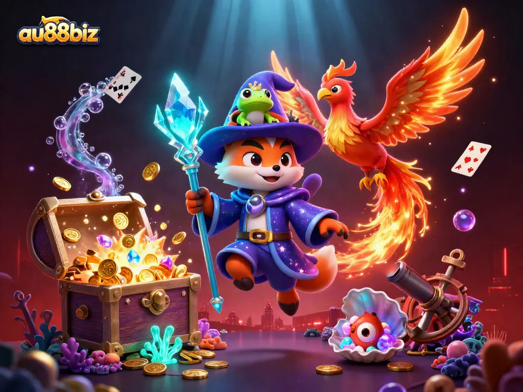 Engage with au88biz in a fantasy casino realm featuring dynamic gaming elements and characters.