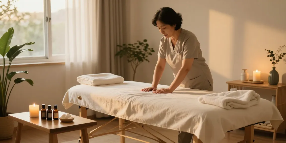 Relaxing 동탄출장마사지 setup with calming ambiance and essential oils.
