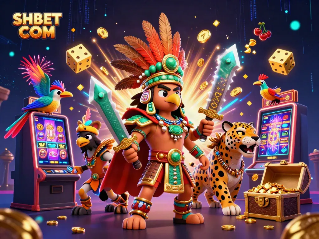 Engage with thrilling games at SHBET COM with vibrant 3D visuals of warriors, jackpots, and casino excitement.