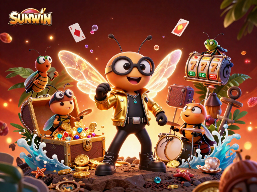 SUNWIN brings excitement with a rock star cicada, showcasing lively slot games amidst underwater treasures.