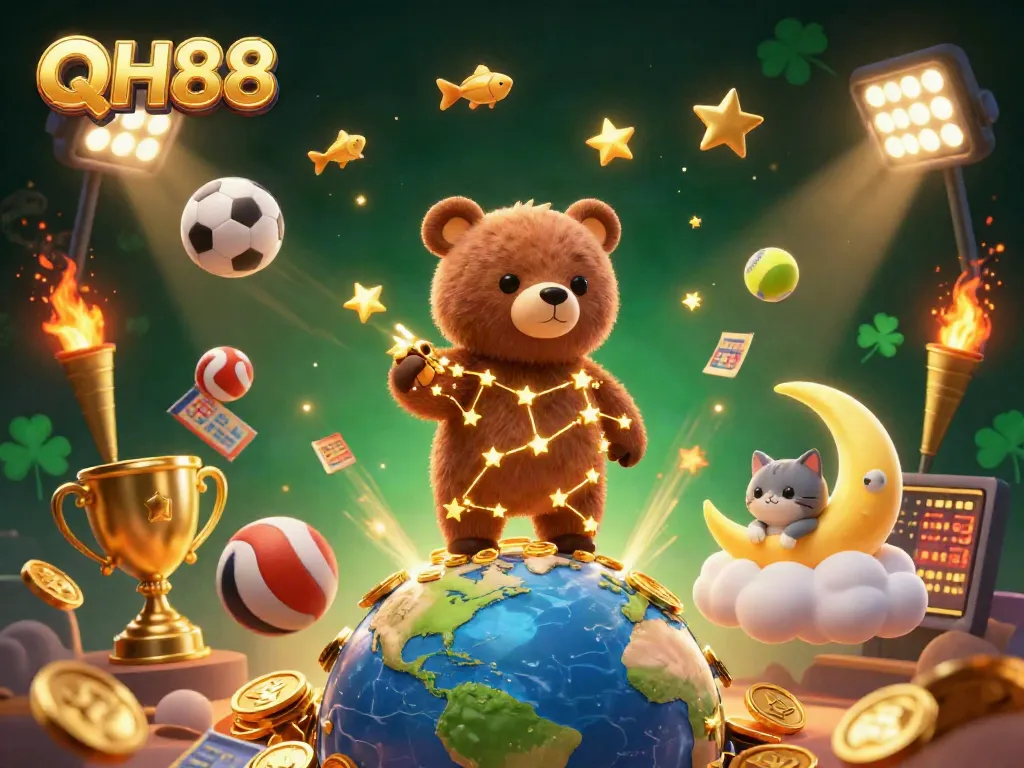 Engage with QH88's gaming excitement through a vibrant casino scene filled with dynamic elements.