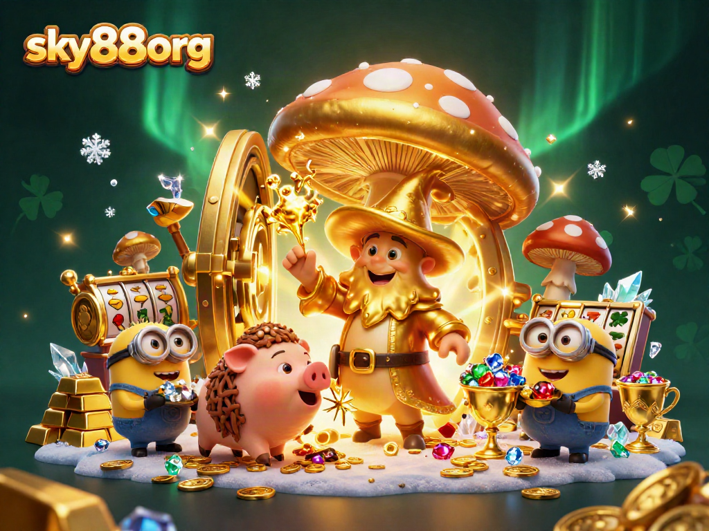 Sky88org captures thrilling moments of slot games in a vibrant magical scene.