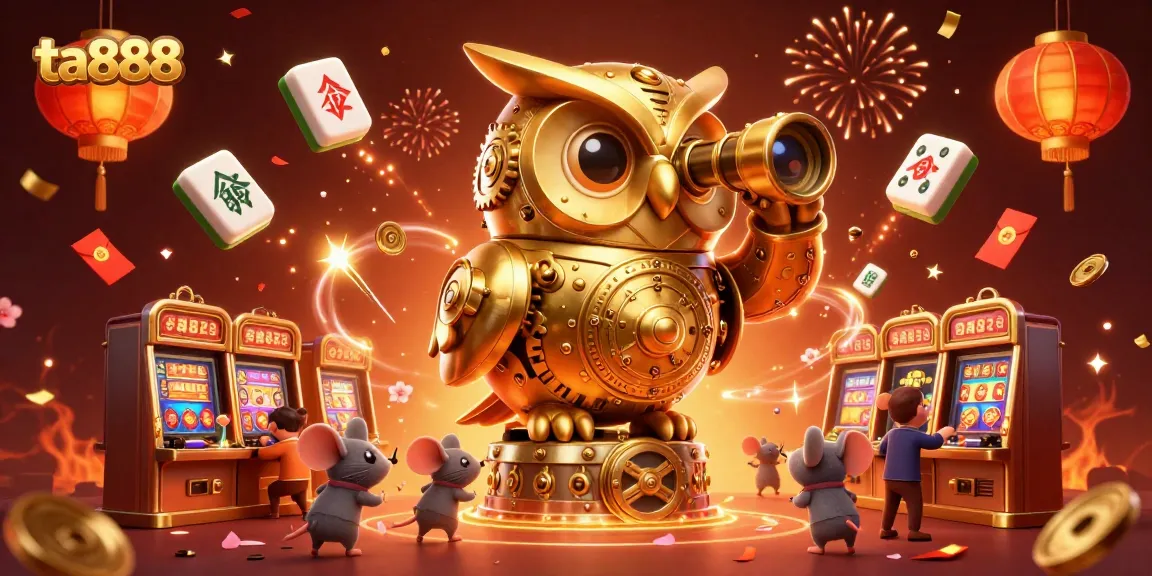 Experience winning thrills at ta888 with 3D casino elements including a golden owl and lively game icons.