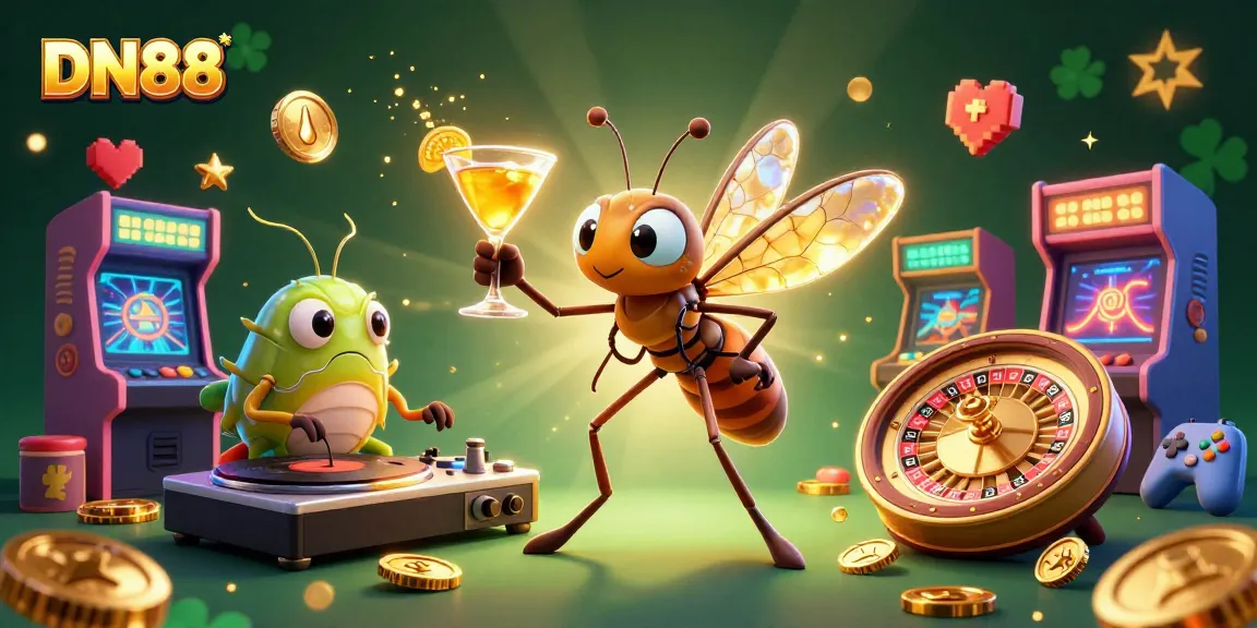 Experience DN88's vibrant casino scene with animated characters and gaming elements.