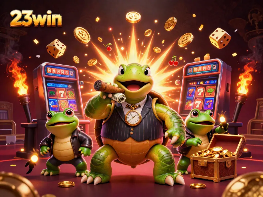 Experience thrilling gameplay with 23win's vibrant 3D casino illustration featuring unique characters and game elements.