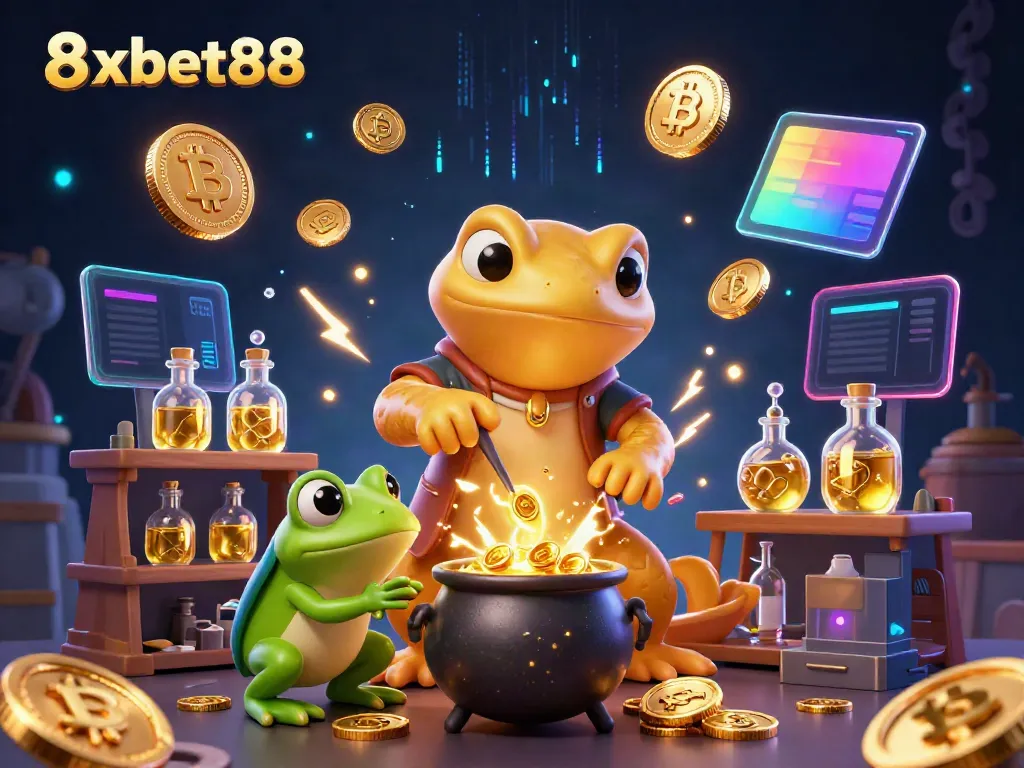 Experience thrilling gaming with 8xbet88 as gold coins transform and crypto displays light up the scene.