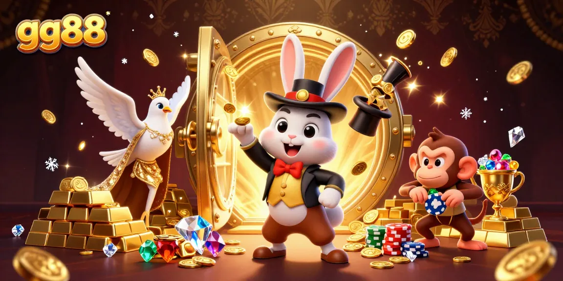 Experience thrilling wins at gg88 with a vibrant, dynamic casino scene full of excitement and magical elements.