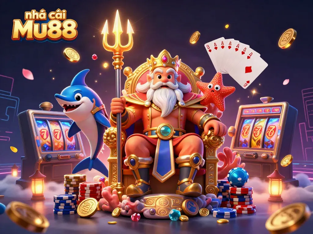 Experience winning thrills at Nhà cái Mu88 with a vibrant 3D casino scene filled with excitement and treasures.