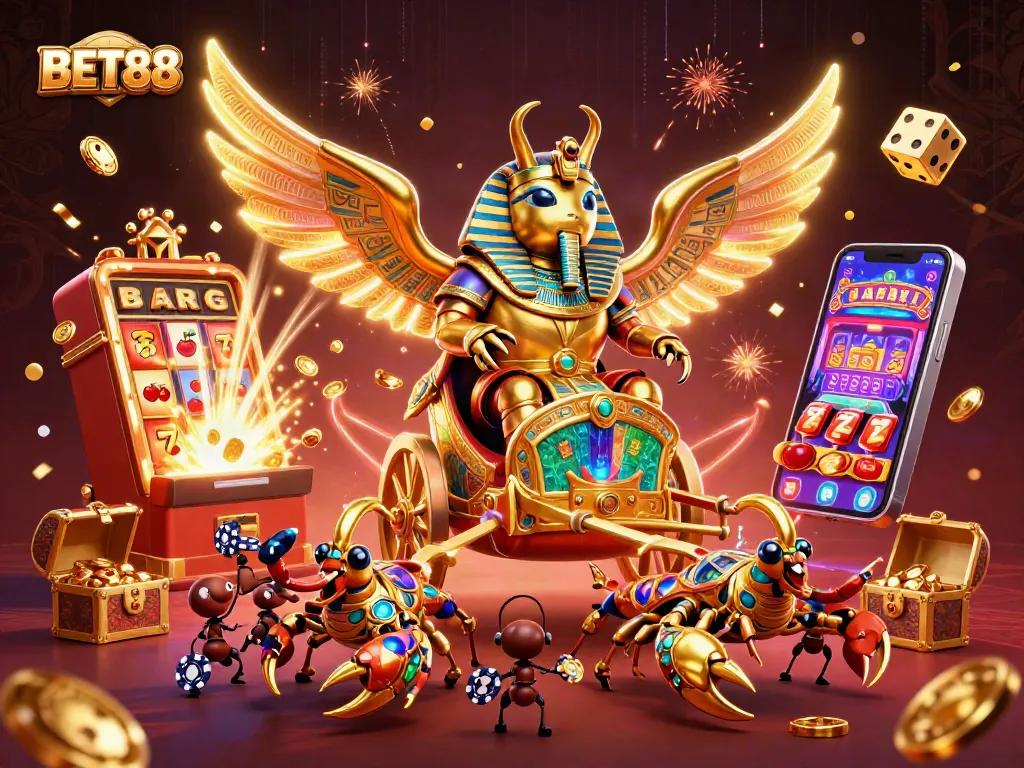BET88 trải nghiệm đánh bạc với cỗ xe vàng và máy đánh bạc tối tân.