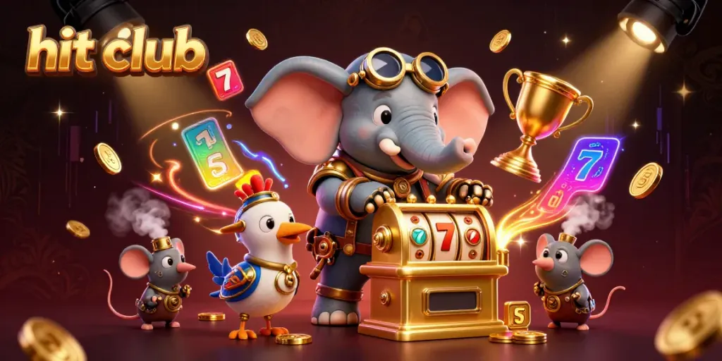 Get ready to spin and win like at hit club, with a vibrant steampunk elephant at the slot machine!