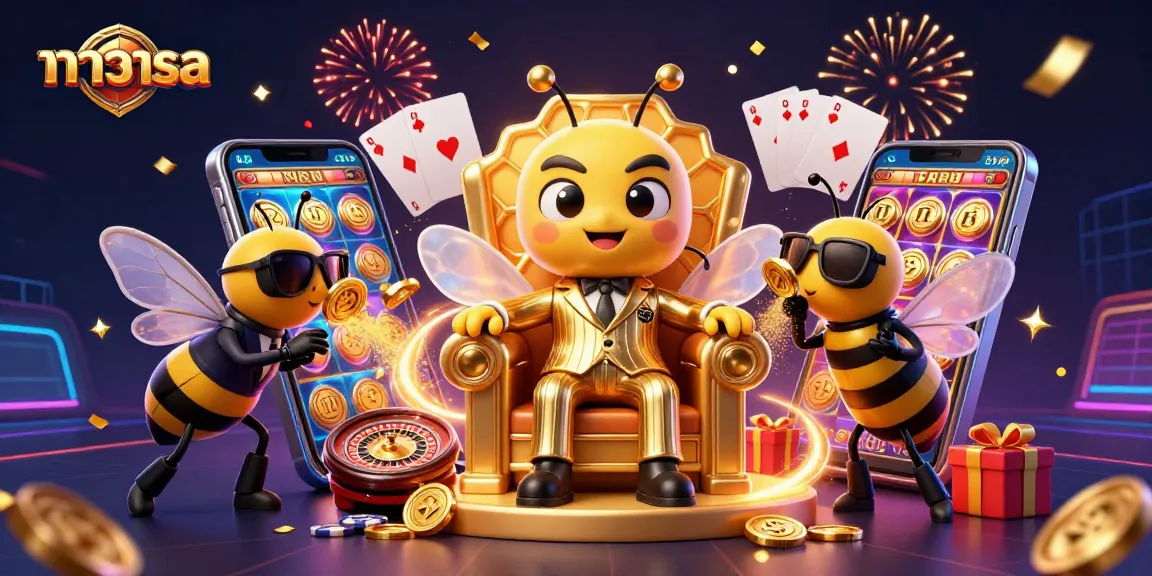 Experience baccaratsa magic with a bumblebee mob boss amidst a vibrant casino scene.