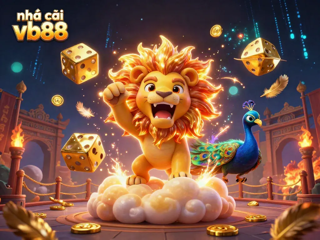 Engage with nhà cái vb88 in a vibrant 3D casino scene filled with golden winnings and exciting gameplay.