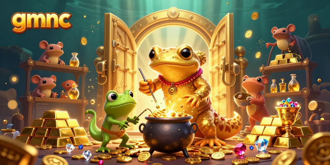 Experience the magic of gmnc as the alchemist transforms gold coins amidst treasures.