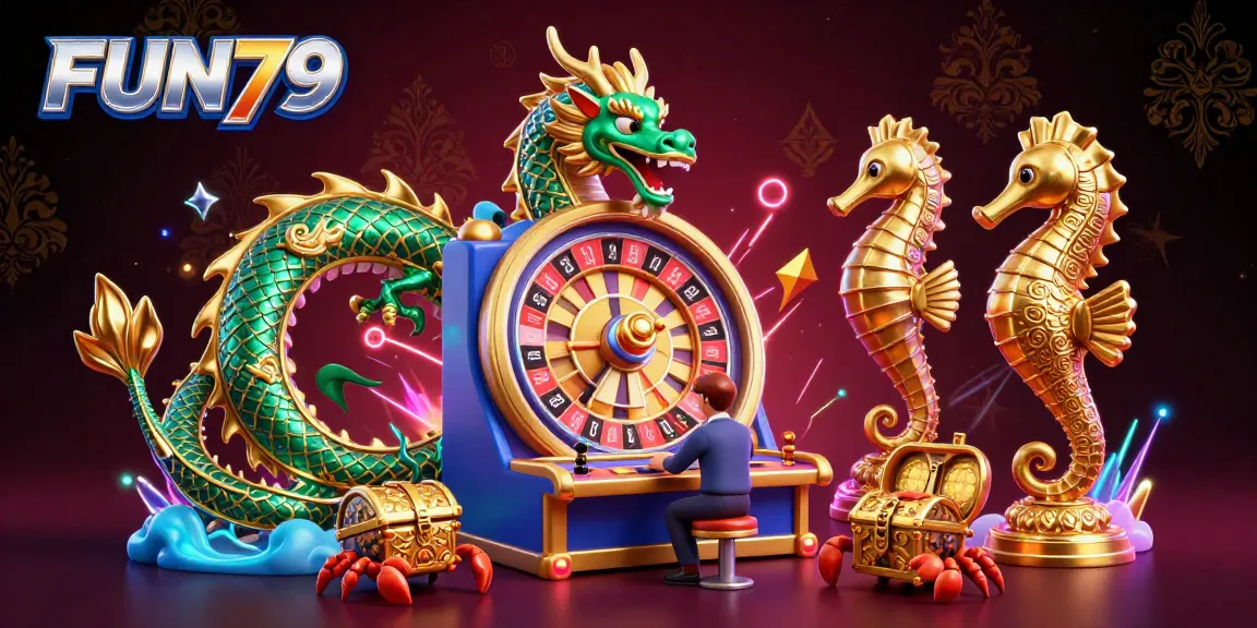 Experience thrilling gaming at FUN79 with vibrant roulette, engaging dealers, and colorful arcade elements.