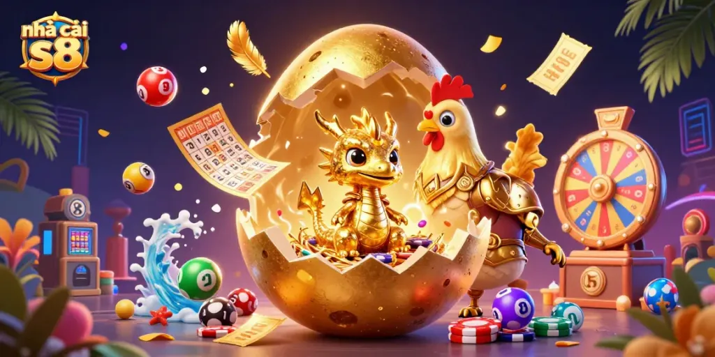 Engage with the vibrant world of online gaming at nhà cái s8 featuring a golden dragon and casino elements.