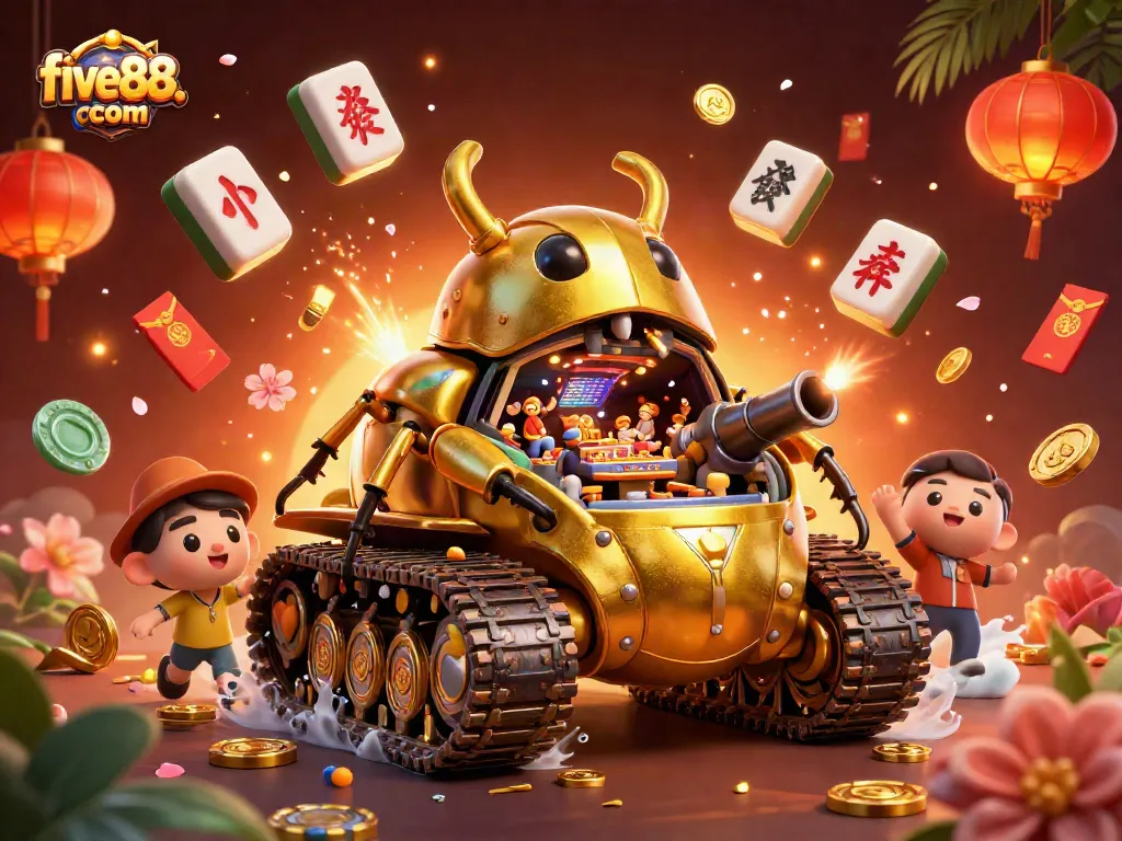 Experience thrilling gaming at five88. com with a vibrant casino atmosphere brought to life in a 3D imaginative scene.