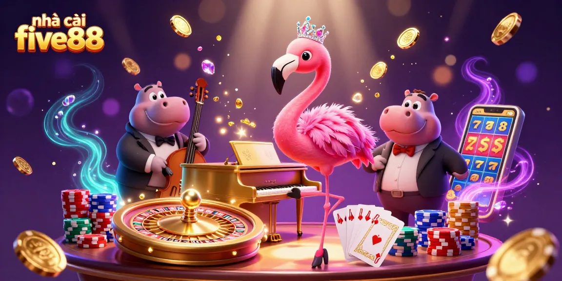 Experience the thrill at nhà cái five88 with vibrant casino action featuring a flamingo singer.