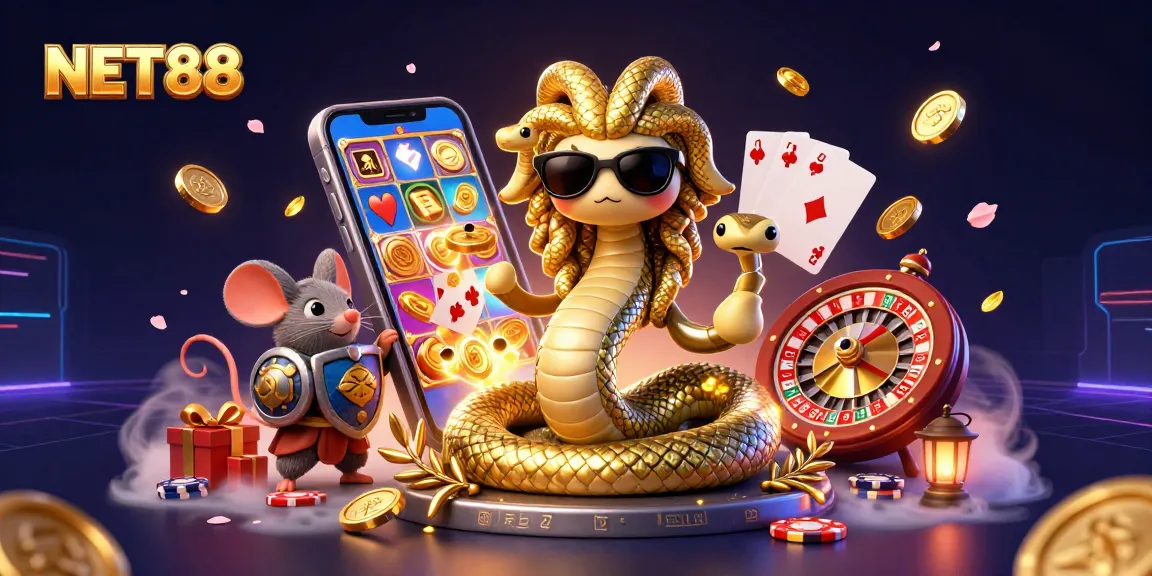 Spin to win on NET88 with vibrant slot games and dynamic 3D casino characters.
