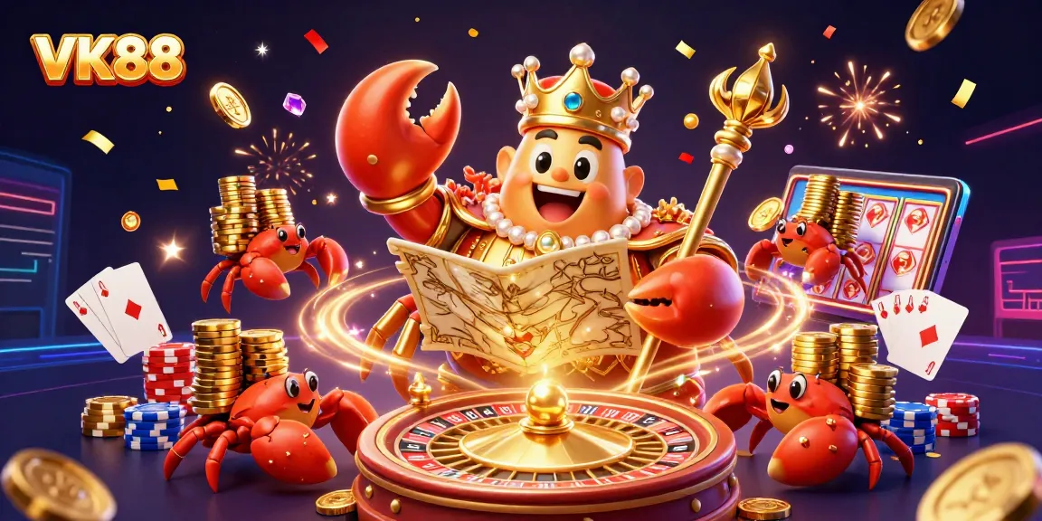 Experience immersive gaming action at VK88 with vibrant golden treasures and exciting casino elements.