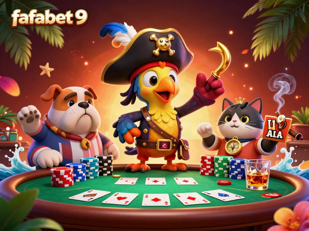 Experience the thrilling action of fafabet 9 with dynamic poker and colorful casino elements in vibrant 3D.