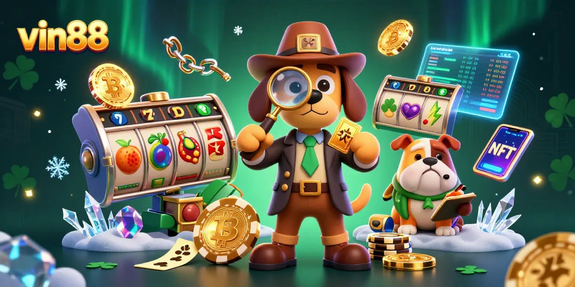 Uncover hidden treasures in vin88 with detective clues amid golden poker chips and slot games.