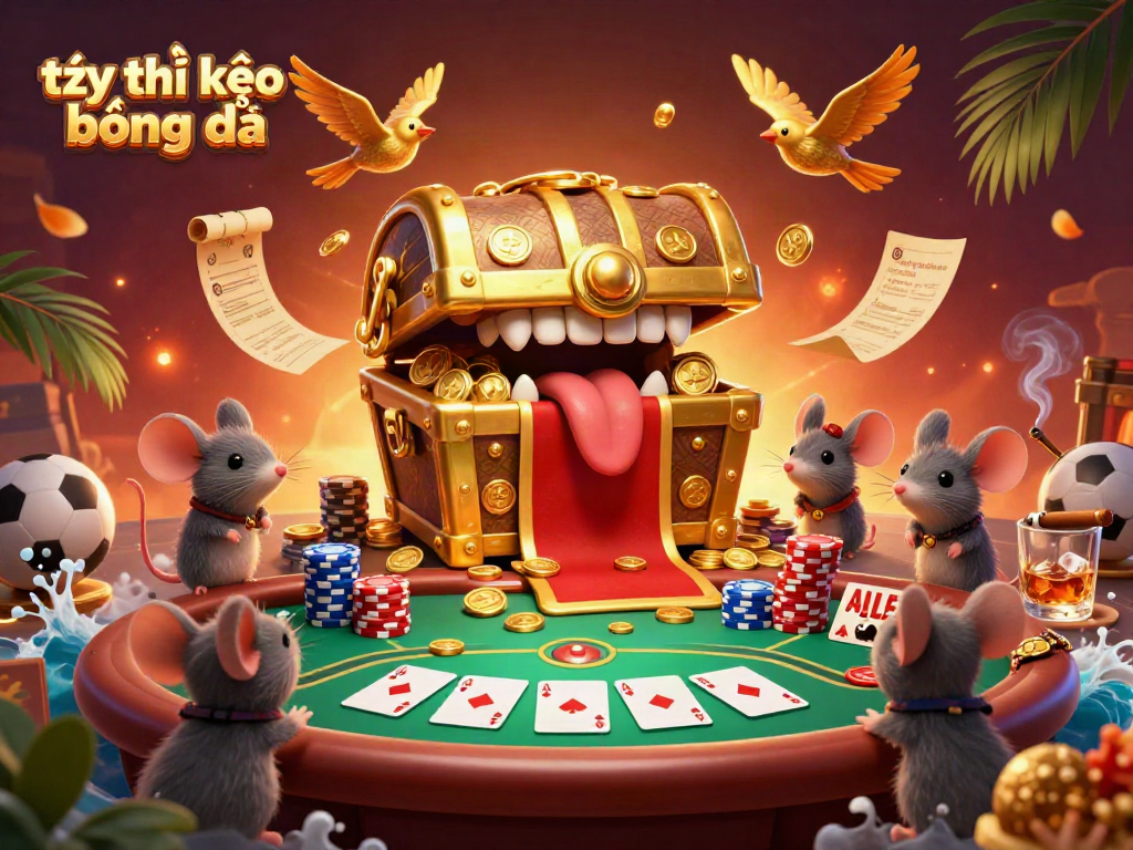Tỷ lệ kèo bóng đá animated scene showcasing dynamic sports elements and poker excitement, capturing thrilling action.