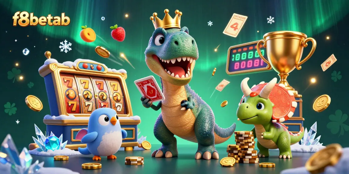 Experience thrilling gameplay with f8betab in a colorful casino scene featuring cartoon dinosaurs.