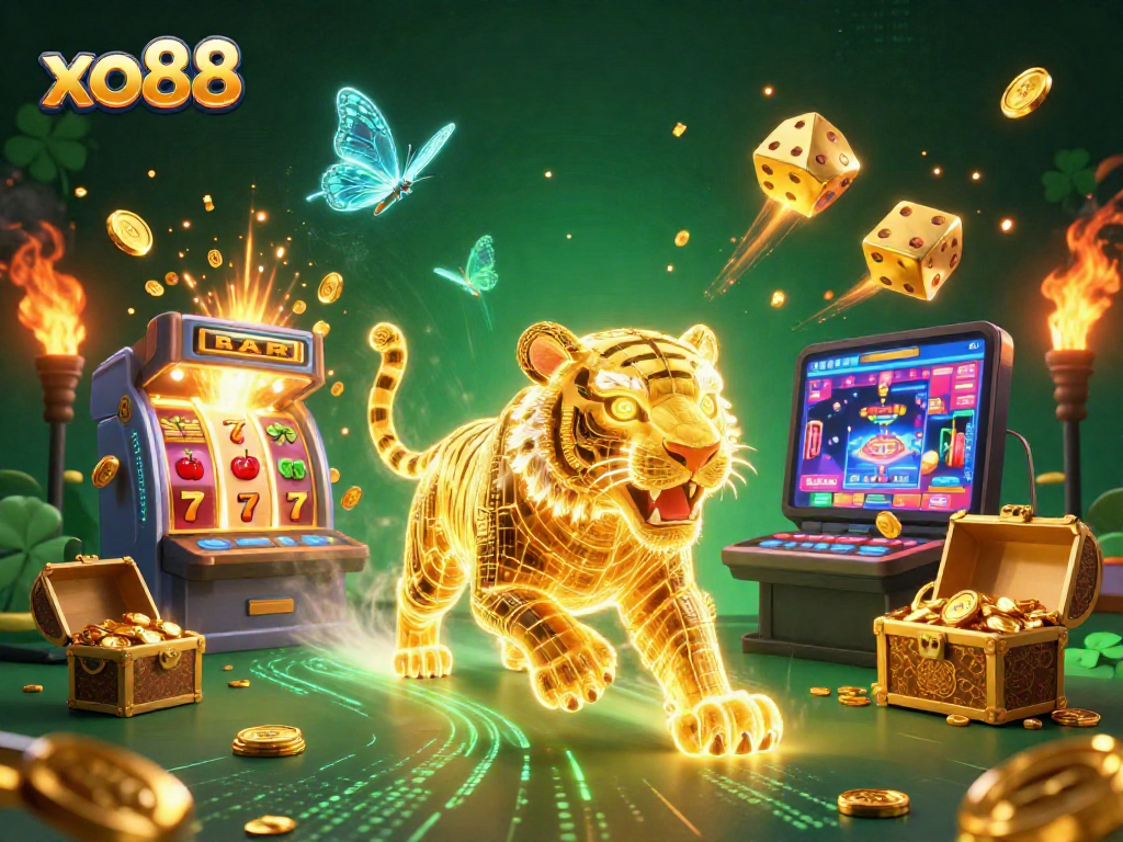 Engage with the vibrant xo88 casino scene featuring neon elements and jackpot explosions.