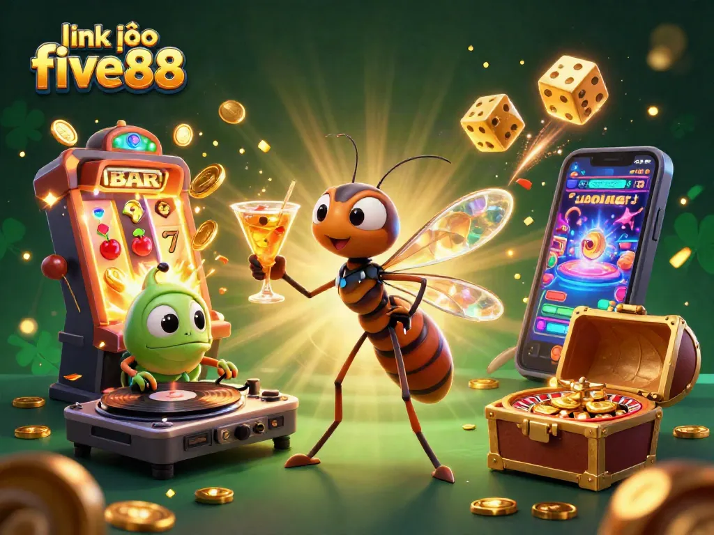 Experience the excitement at link vào five88 with a vibrant casino scene featuring animated elements and lively characters.