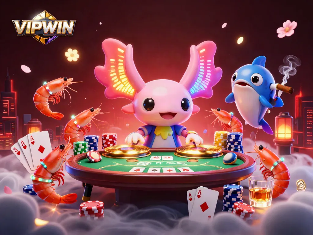 Experience the excitement of VIPWIN with an illustrated scene featuring vibrant casino elements and dynamic characters.