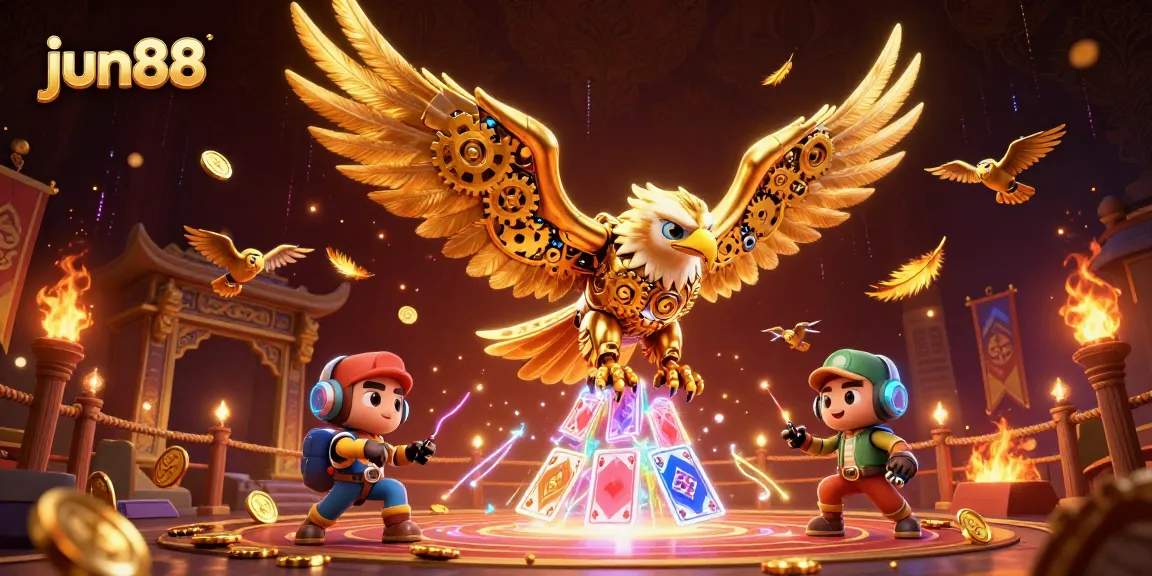 Engage in exhilarating gameplay at jun88 as a cybernetic eagle dives through holographic cards.